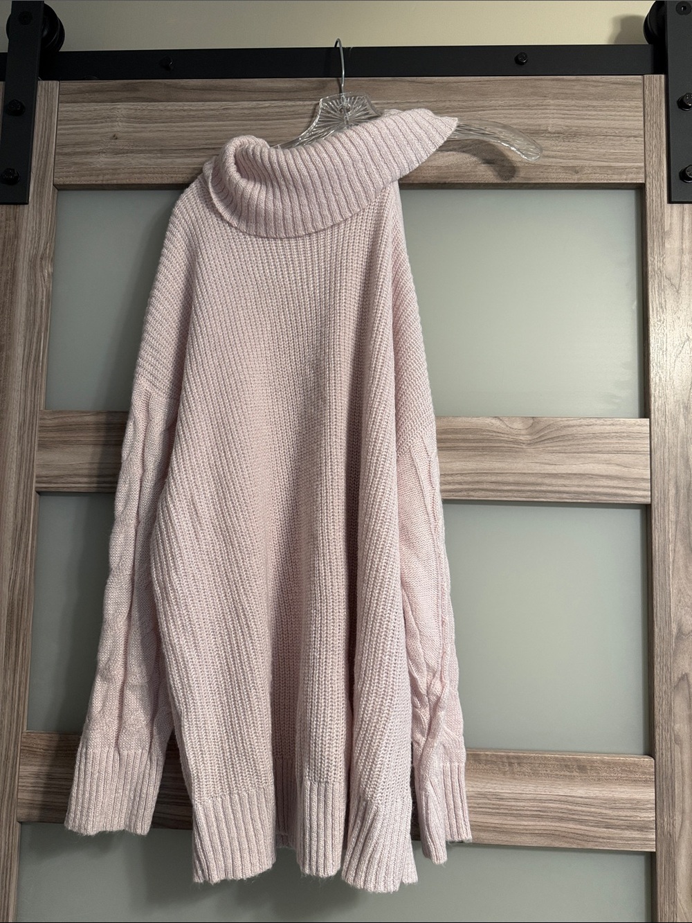 torrid Pale Pink Cable-Sleeve Turtleneck Sweater with One Open Shoulder